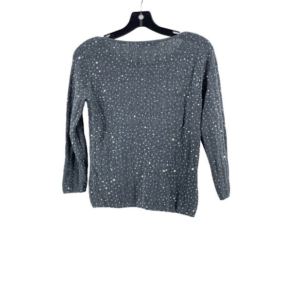 AK Anne Klein Women's Silver Gray Knit Sequins Long Sleeve Sweater Size Small - Picture 4 of 9
